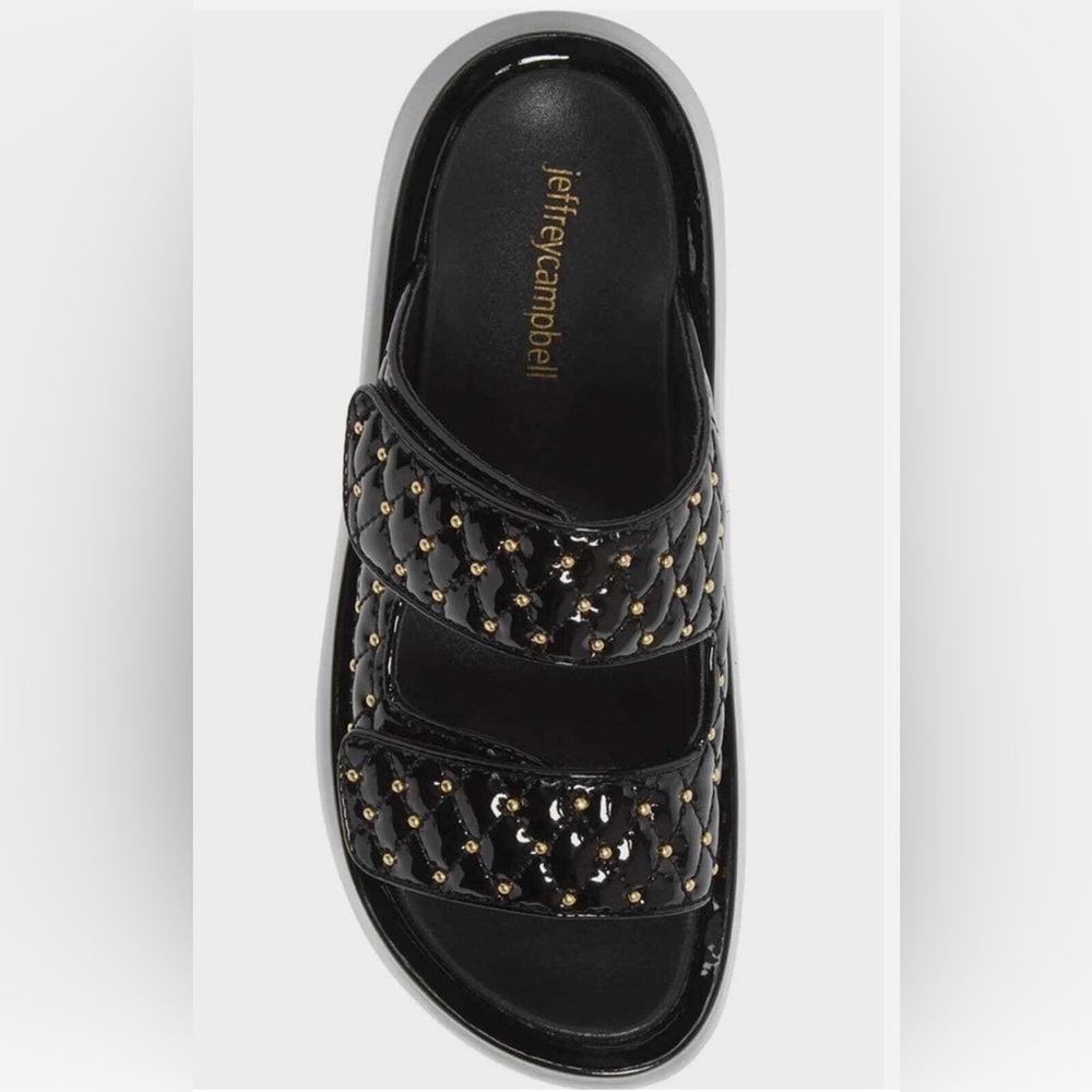 Jeffrey Campbell Scaeva Slide Sandal Black Patent Leather Gold Studs Quilted NEW - Picture 3 of 9